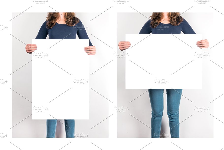 女模特手持作品展示样机 Artwork Presentation Mockup Female插图