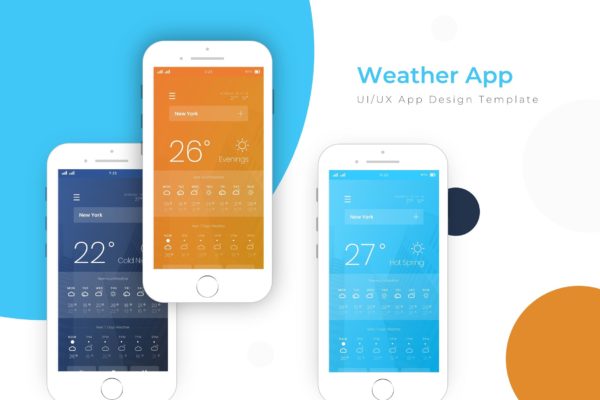 天气预报APP应用界面设计素材库精选模板 Weather Template | App Template