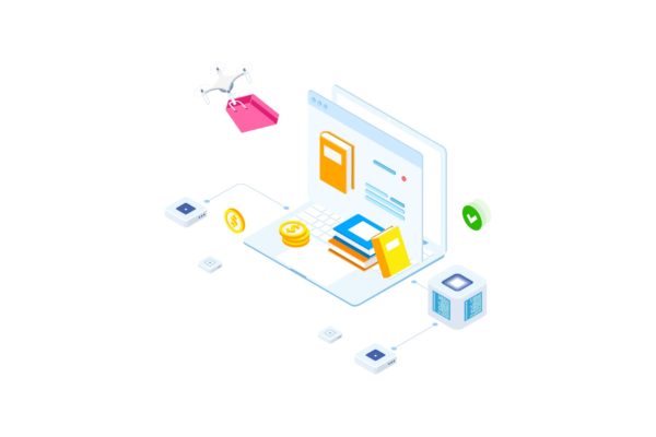 区块链电商主题等距矢量概念插画v6 E-commerce on Blockchain Isometric 6 – FV