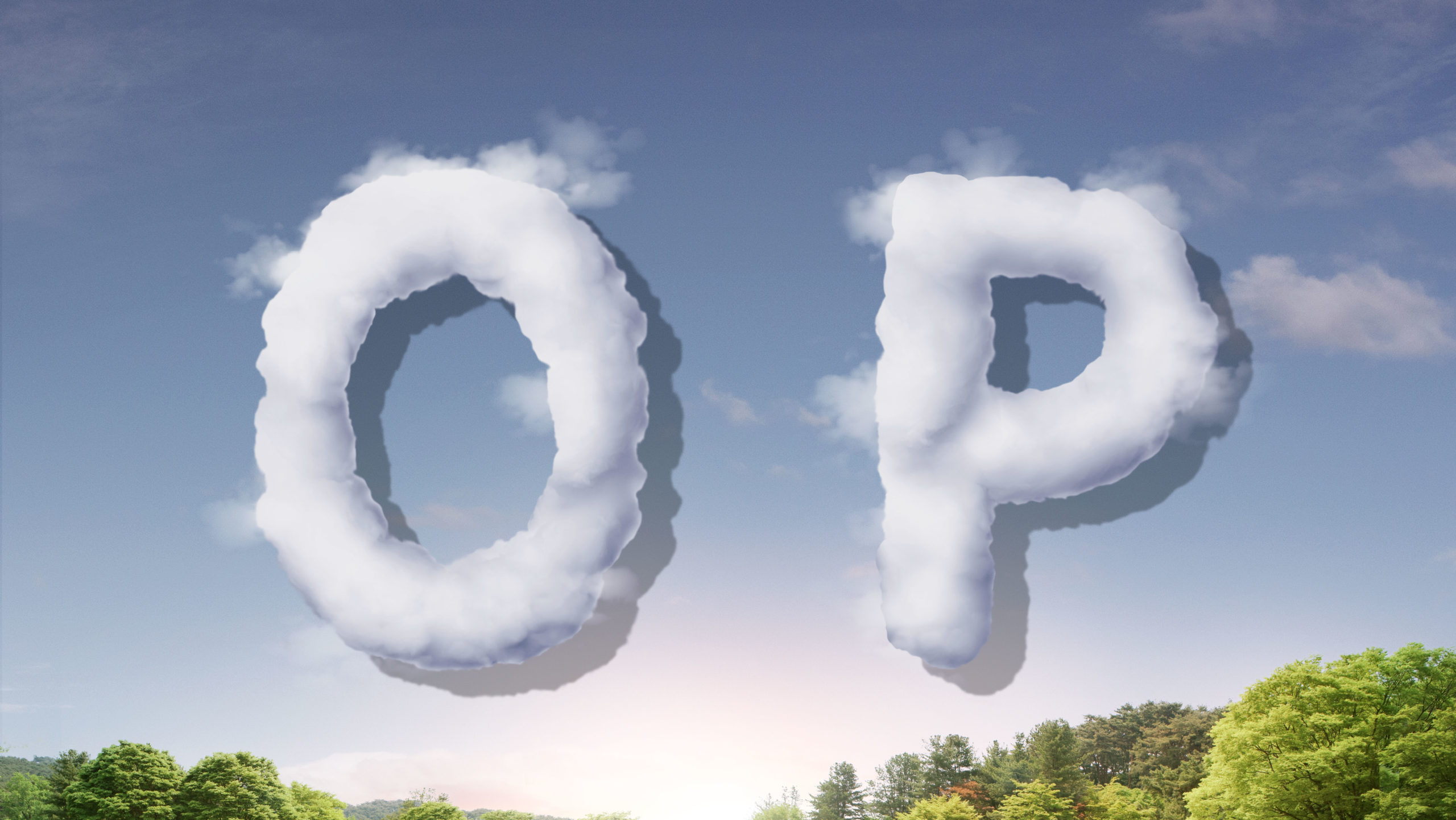 字母“OP”蓝天背景白云英文艺术字体素材库精选PSD素材插图