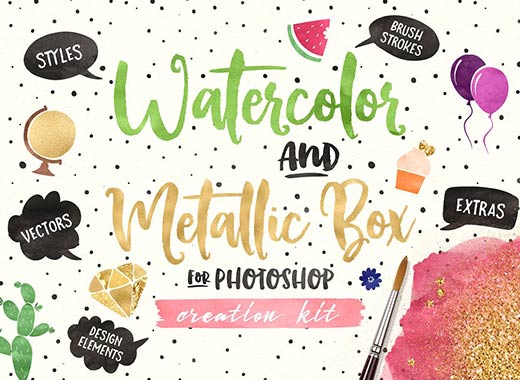 素材库下午茶：手工打造漂亮华丽的水彩和金属盒纹理下载 2.41GB[psd,png,als]