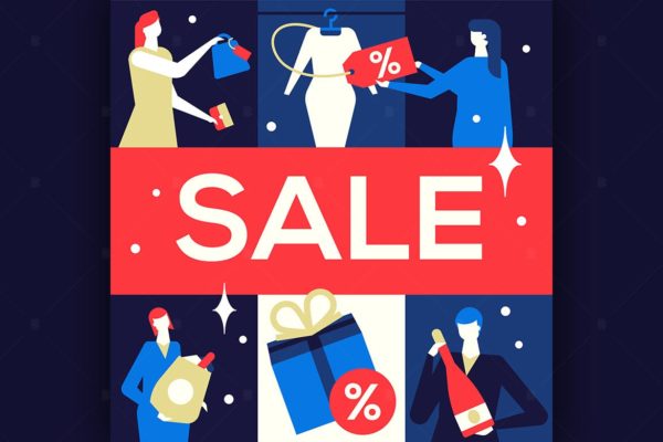 大甩卖大型促销活动主题扁平设计风格矢量插画素材库精选v1 Big Sale – flat design style colorful illustration