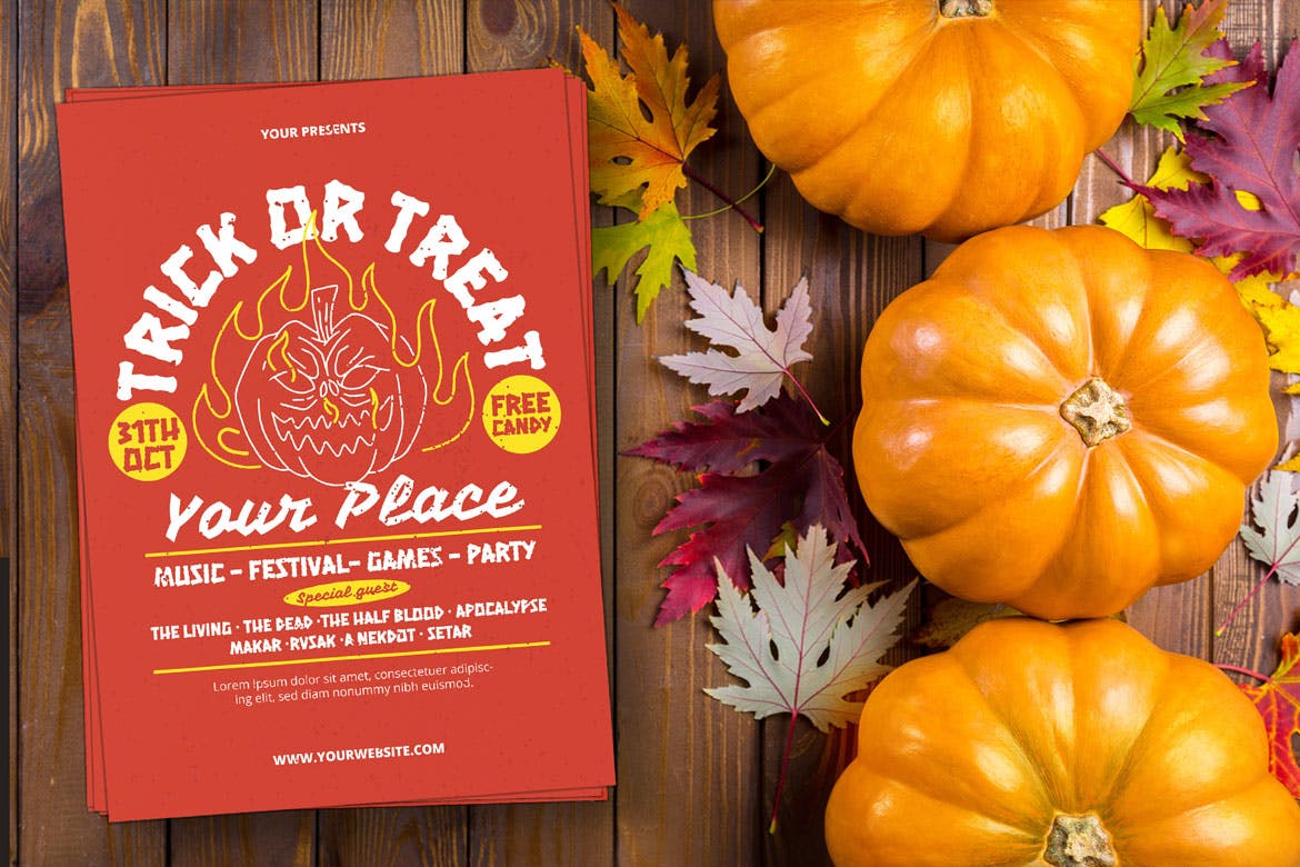 万圣节不给糖就捣蛋主题海报设计模板 Halloween Trick or Treat插图(2)