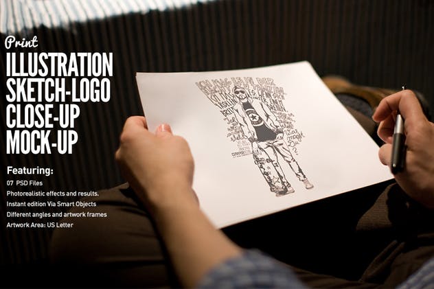 设计草图展示样机合集 Illustration Sketch Logo Close-Up Mock-Ups插图(1)