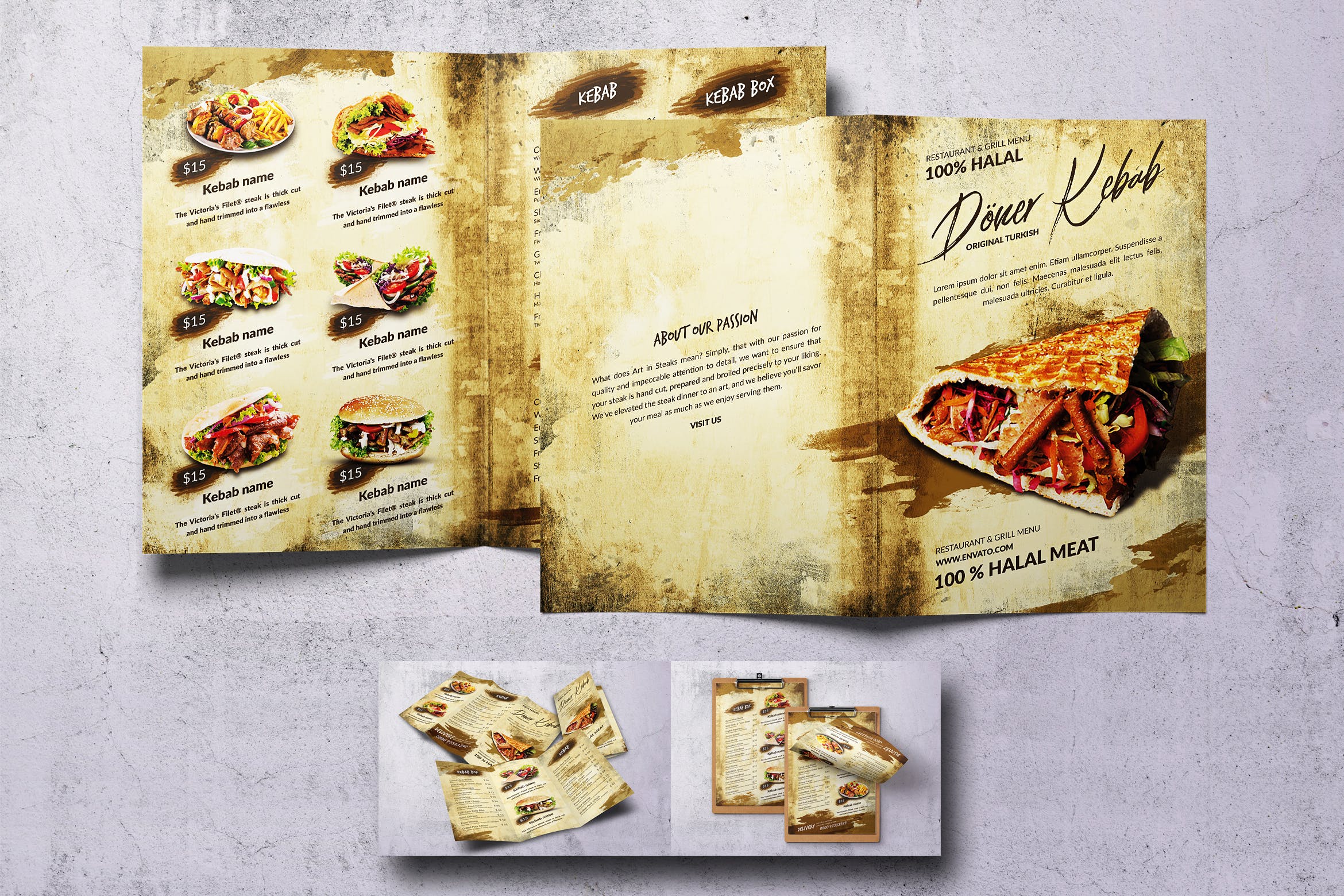 土耳其烤肉菜单设计模板 Doner Kebab Vintage Food Menu Bundle插图