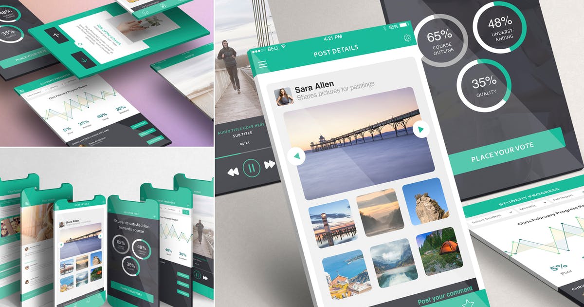 iPhone手机应用UI设计效果图预览样机模板 Multi-Screen Mockups For iPhone插图