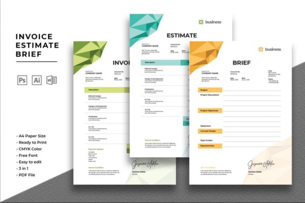 商业多用途发票/预算表/报价单设计模板 Invoice Estimate Brief