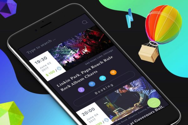 时尚社交类手机APP活动面板UI套件 Event Mobile Ui