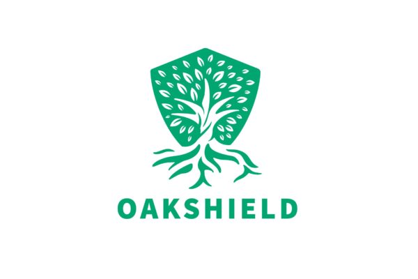负空间设计风格橡木盾几何图形Logo设计素材库精选模板 Oak Shield Negative Space Logo