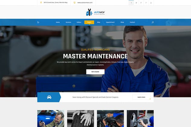 汽车维修汽配服务企业网站PSD模板 Automov – Car Repair, Auto Car Services PSD Templa插图(1)