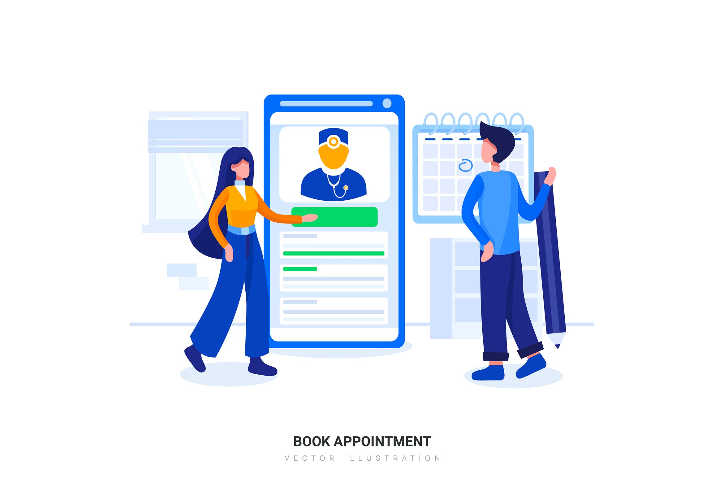 预约服务业务场景扁平化矢量插画素材 Book Appointment Service Flat Illustration concept插图