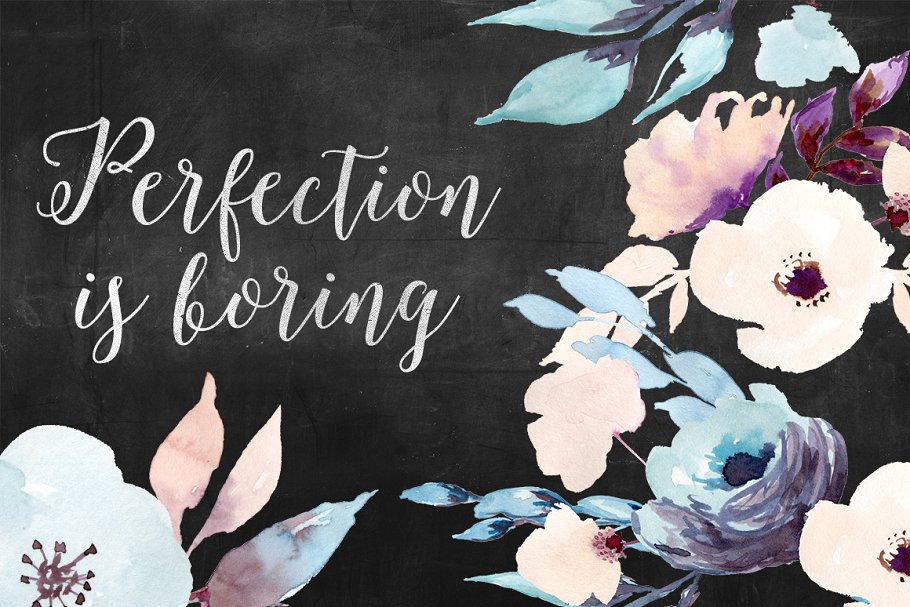 冷色调水彩花卉剪贴画 Cold Colors Flowers插图(1)