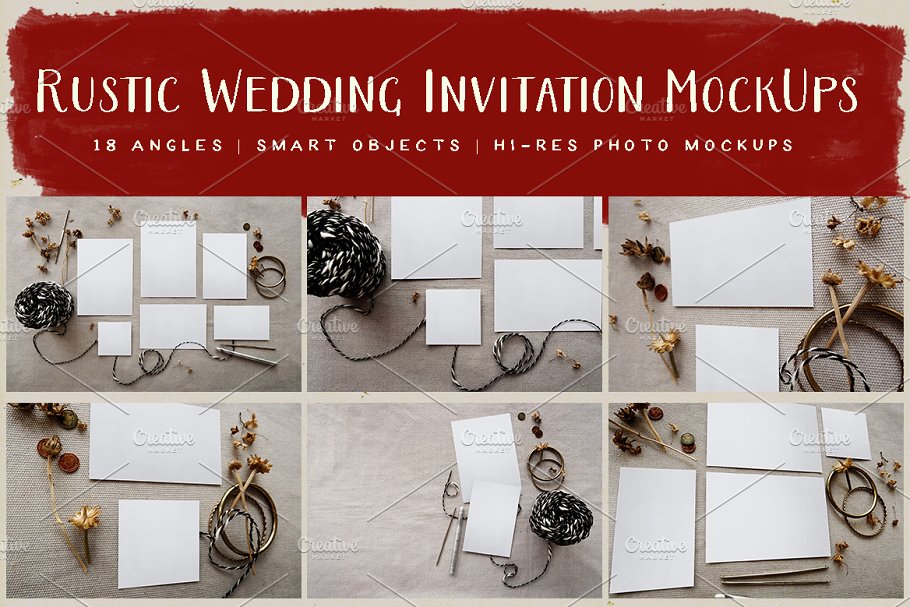 乡村婚礼邀请物料样机 Rustic Wedding Invitation Mockup插图(4)