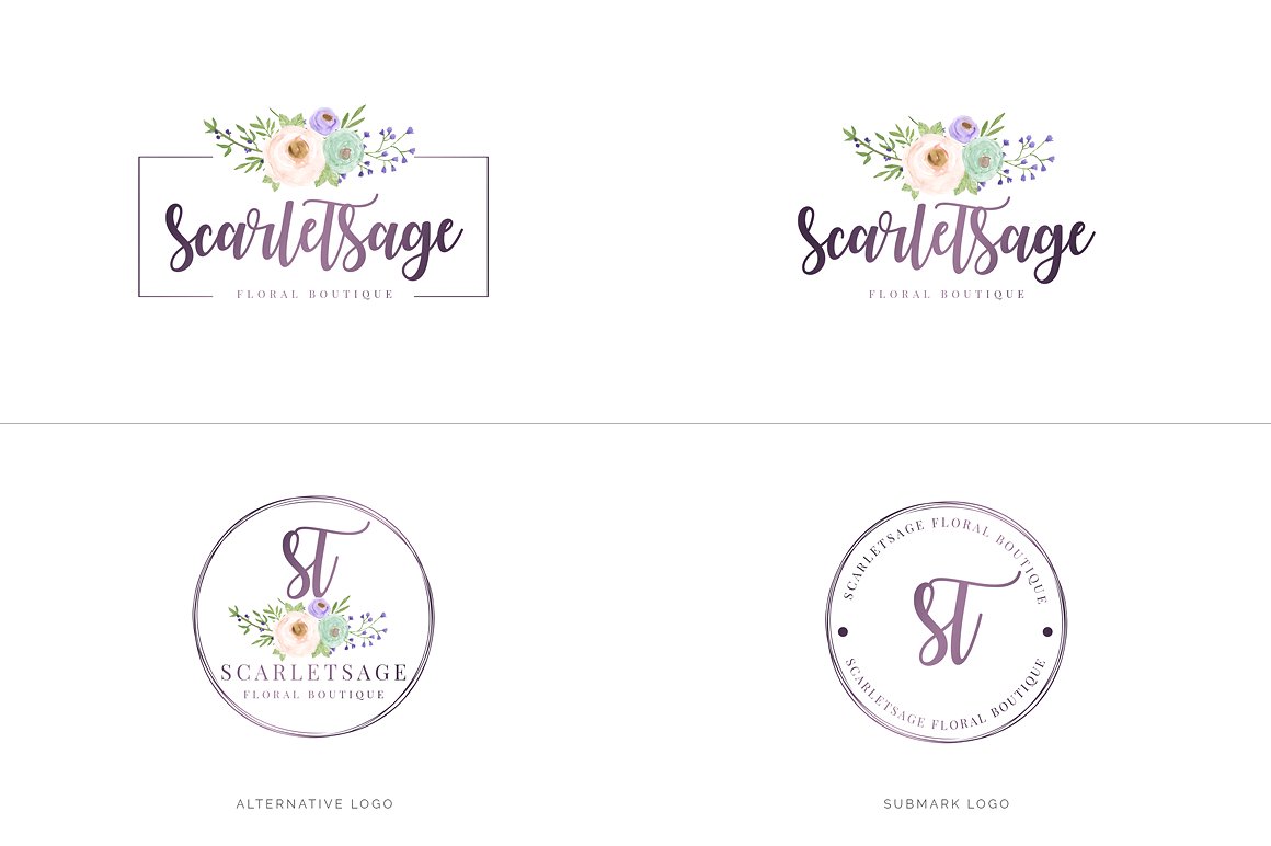 超级水彩风 Logo 设计素材包 Watercolor Premade Branding Logo Kit [模板、纹理&元素]插图(47)