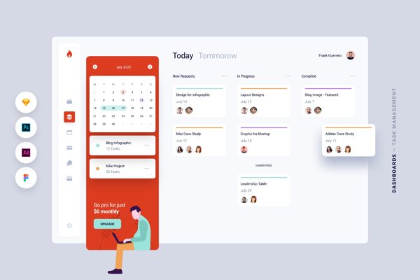 任务管理服务应用Web客户端UI设计素材库精选模板 Dashboard – Task Management Web App UI Kit