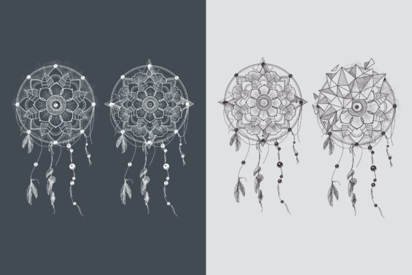 曼陀罗花装饰矢量图案素材 Dream Catcher. Ornament Round Mandalas Tattoo. Geo