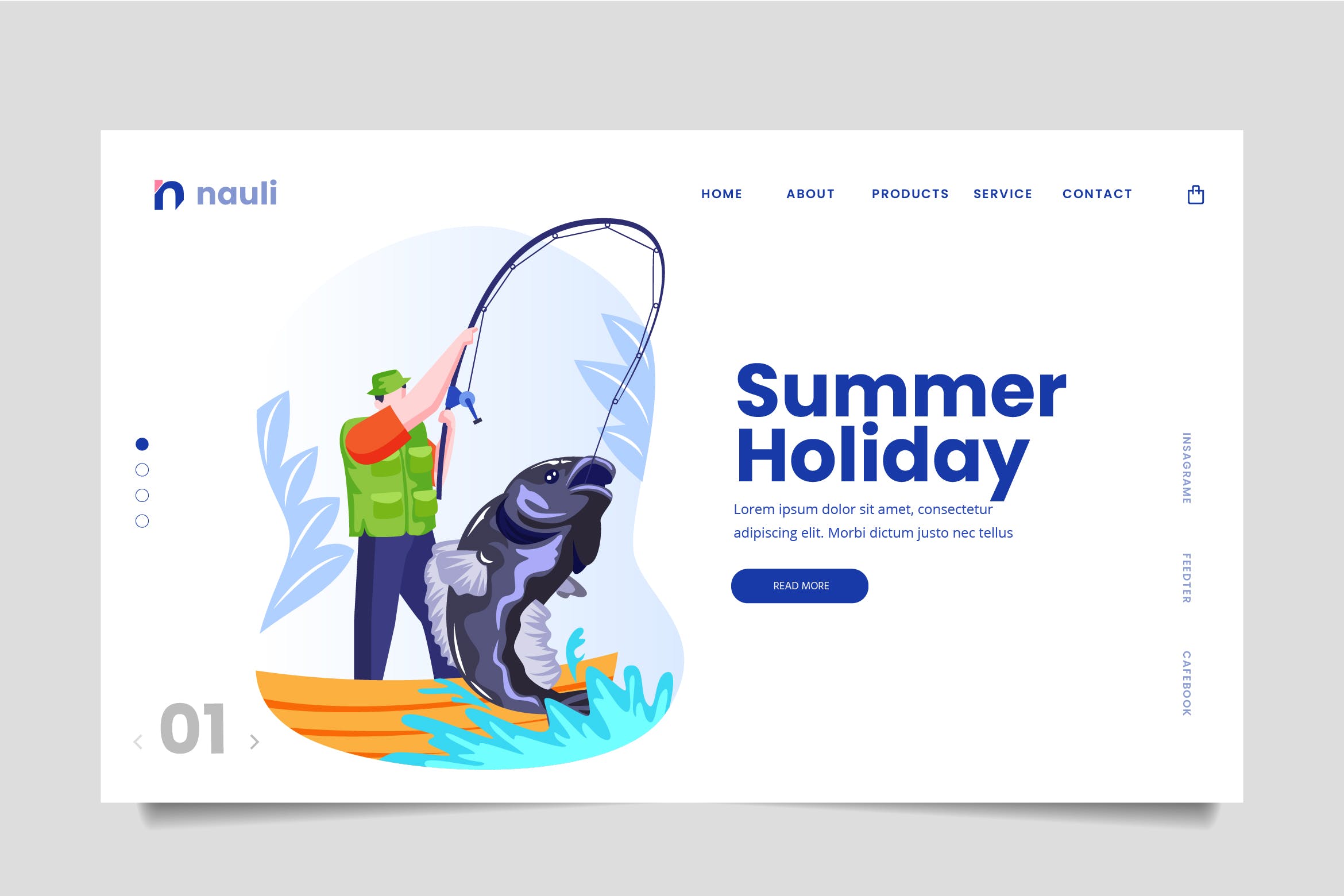 钓鱼假日主题网站设计矢量插画素材 Fishing Holiday Web Header PSD and AI Vector插图