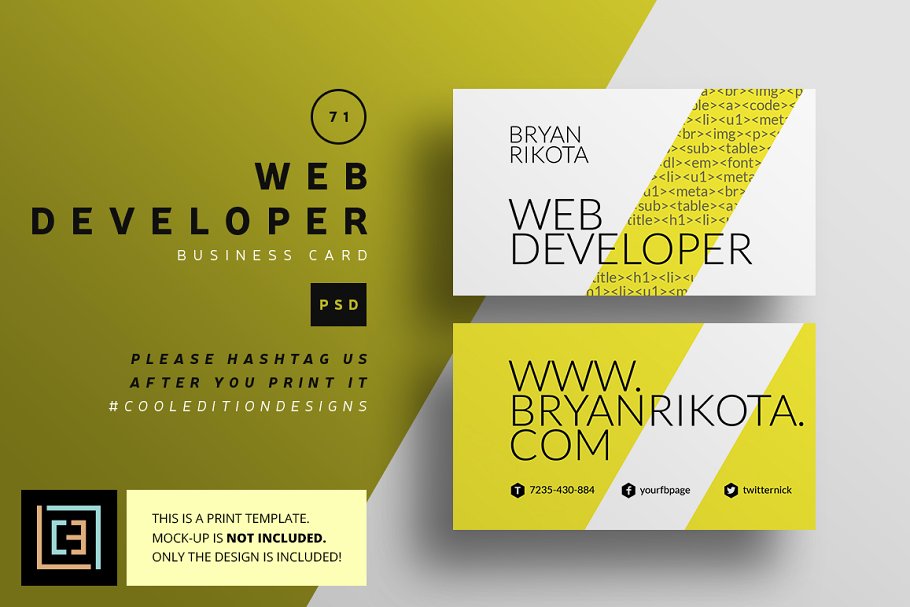互联网前端开发人员-特色名片模板71 Web Developer – Business Card 71插图