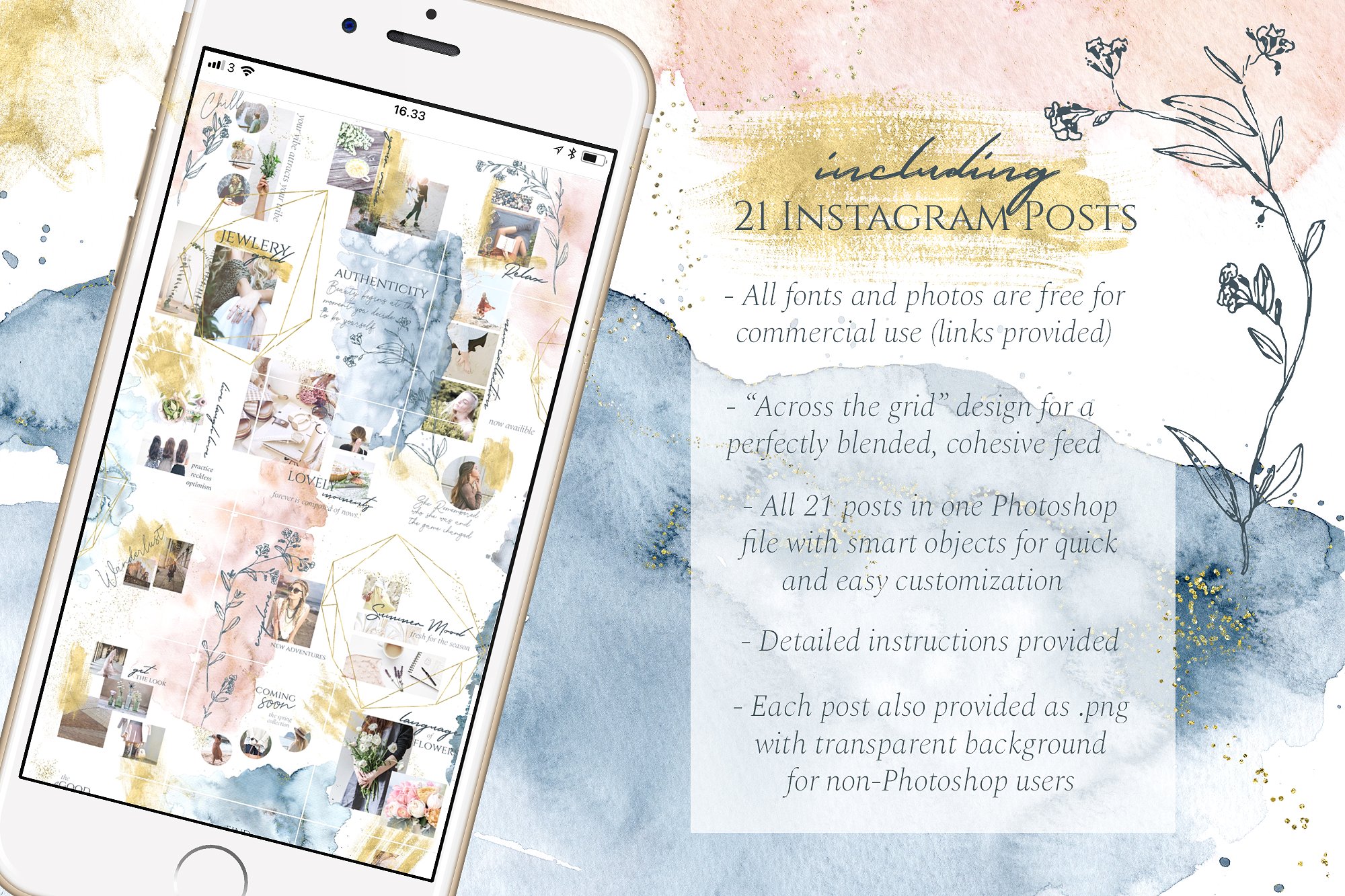 优雅风格水彩元素合集 Instaflow Watercolors & Template插图(3)