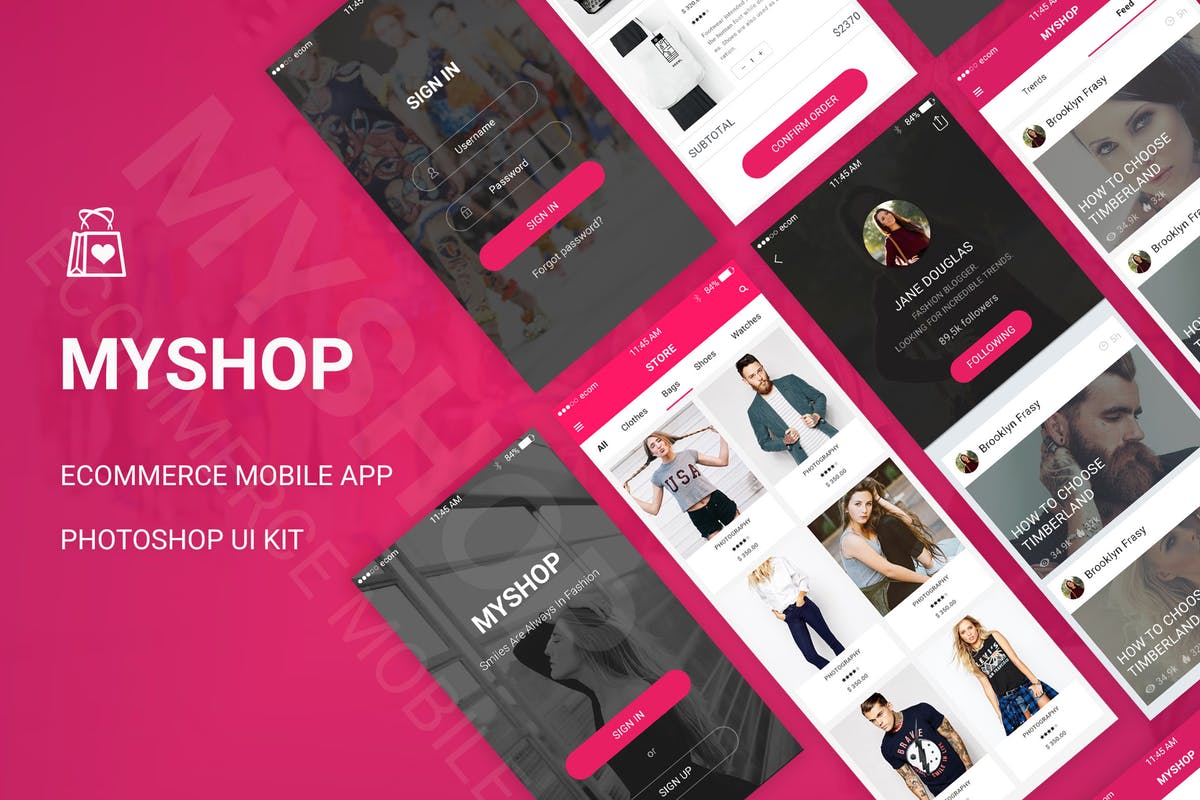服饰鞋帽类电商APP应用UI套件 MyShop – Ecommerce Mobile App UI Kit插图
