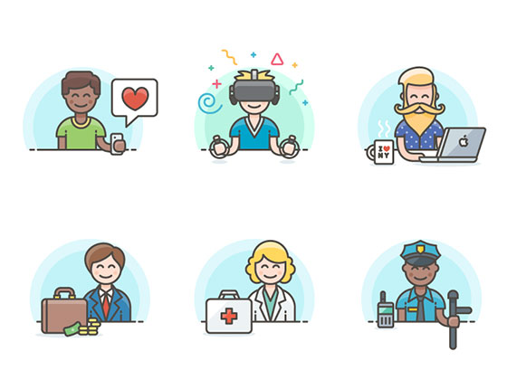 6 枚彩色矢量角色图标素材之家精选sketch素材