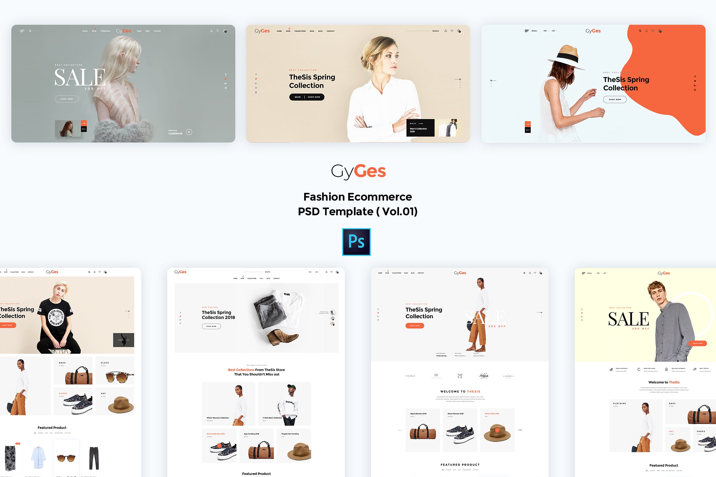 潮牌服饰电商网站设计PSD模板v1 Gyges-Fashion Ecommerce PSD Template ( Vol.01)插图