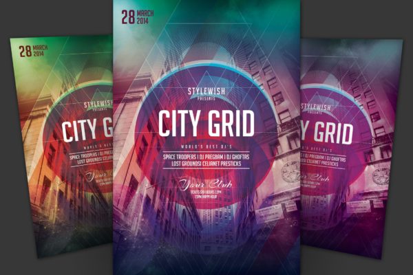 城市高楼背景创意海报传单素材库精选PSD模板 City Grid Flyer