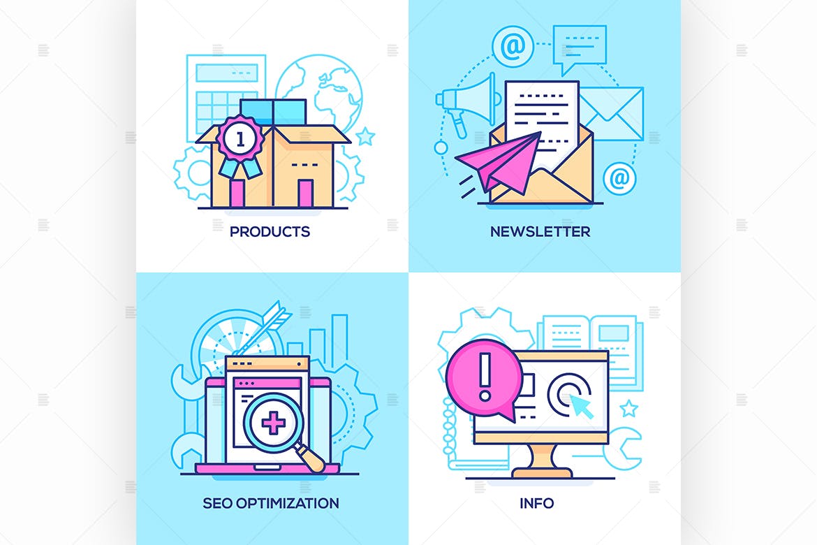 互联网营销主题线条设计风格矢量插画 Marketing – set of line design style illustration插图