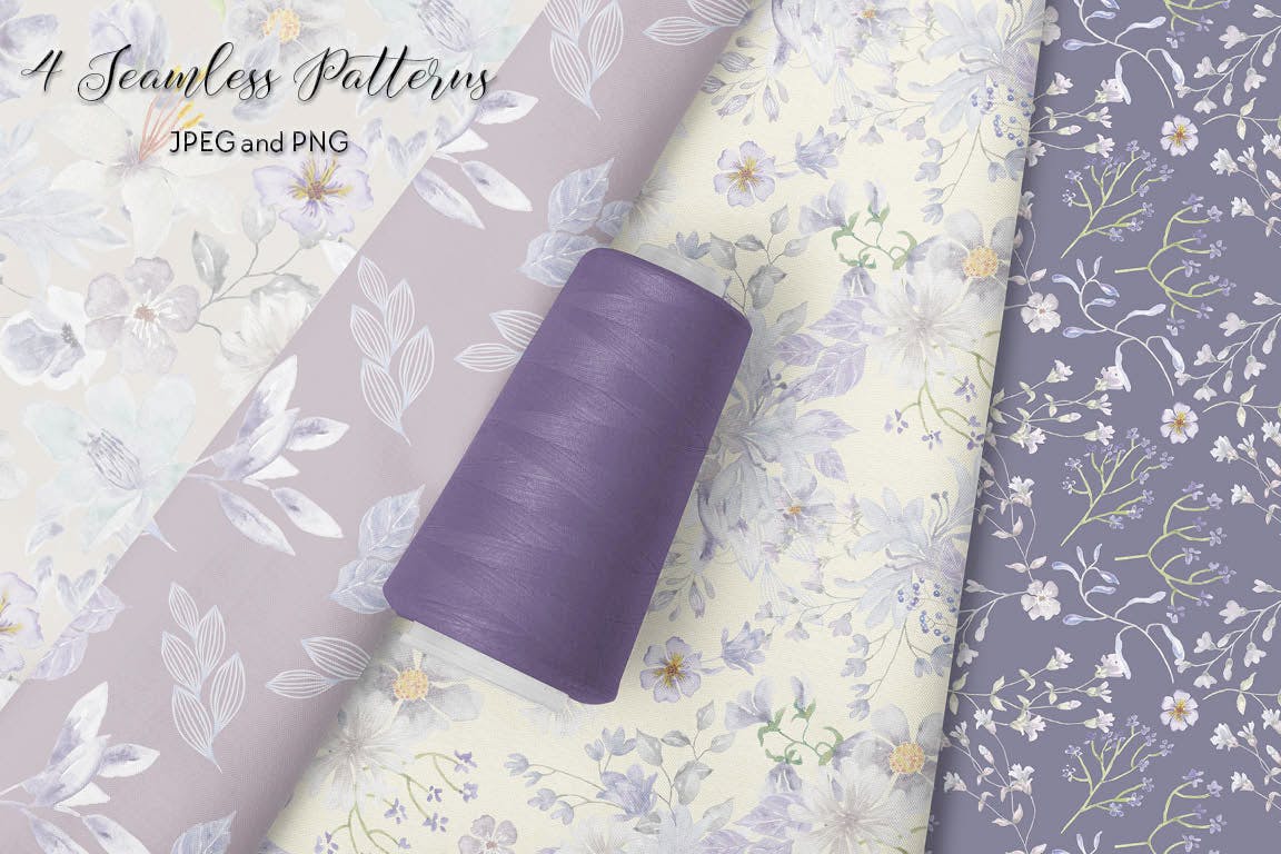 烟灰色水彩花卉手绘图案PNG素材 Smoky Grey Florals Watercolor Design Set插图(5)