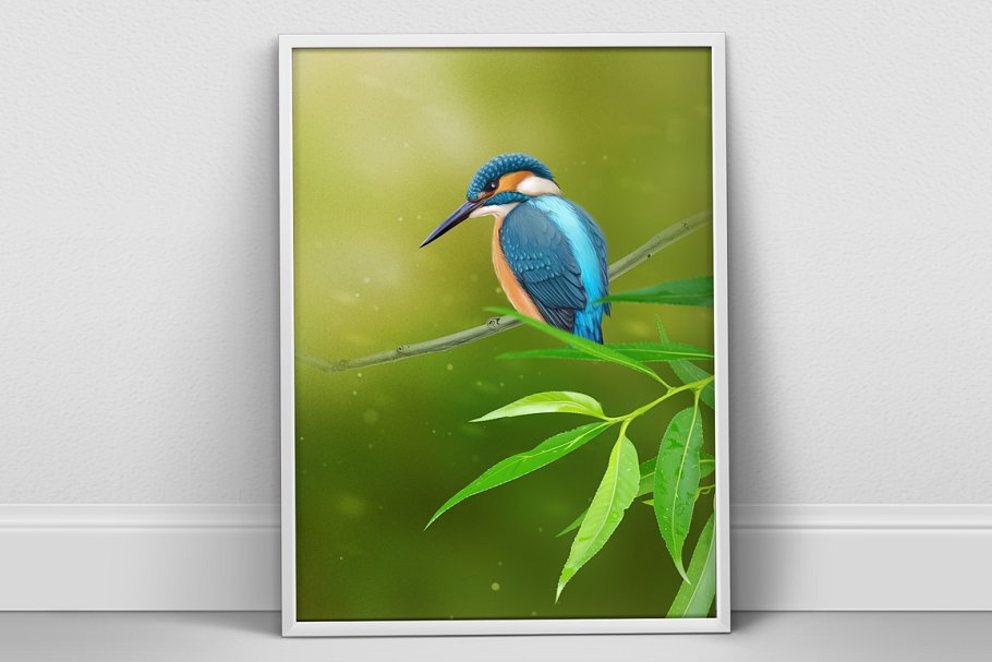 A4规格手绘翠鸟海报设计模板 Kingfisher Portrait A4 psd Poster插图