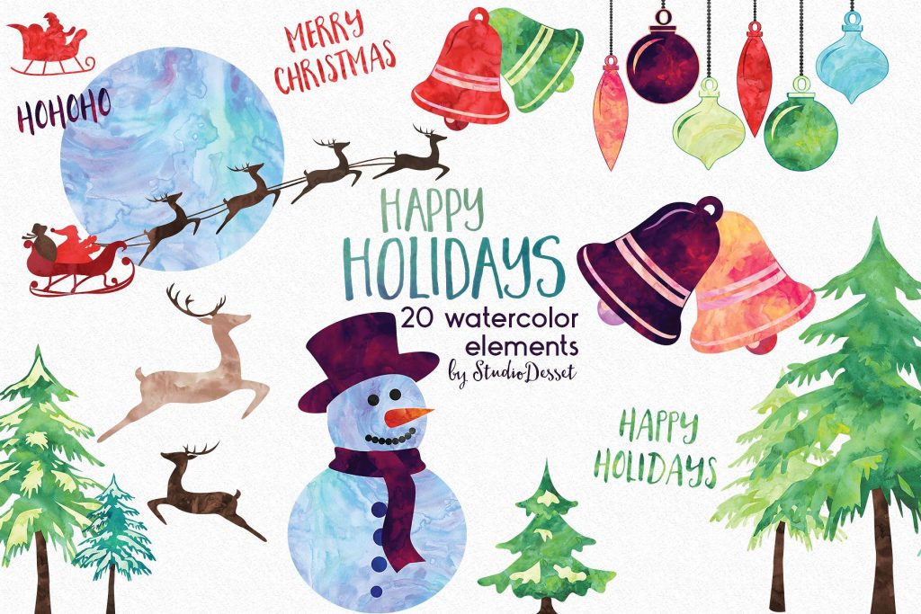 350+超丰富实用的圣诞节水彩手绘素材打包下载[png]插图(2)