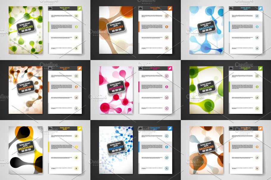 抽象分子结构画册手册模板 Set of brochures in molecule style插图