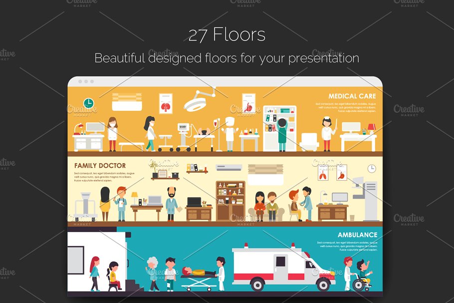 医药医院诊所扁平化插画素材 Medicine Flat Collection插图(1)
