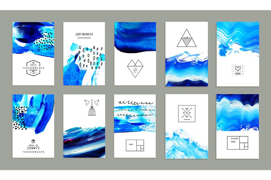 创意丙烯酸颜料抽象绘画矢量设计素材 Acrylic Mood Vector Set插图(2)