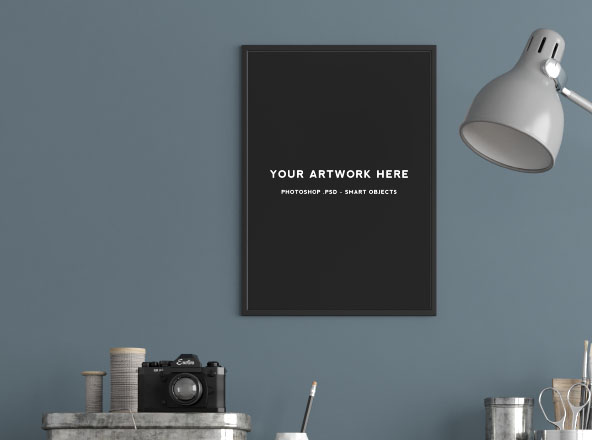 A3规格创意海报室内场景张贴效果样机模板 A3 Poster Interior Scene Mockup