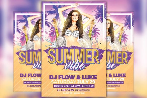 夏日氛围活动派对传单模板 Summer Vibe Party Flyer Template