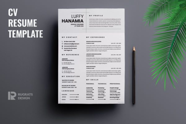 极简CV简历&amp;介绍信设计模板 Minimalist CV Resume R25 Template