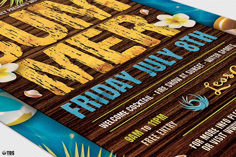 夏季热带主题聚会活动宣传单PSD模板V3 Summertime Flyer PSD V3插图(5)