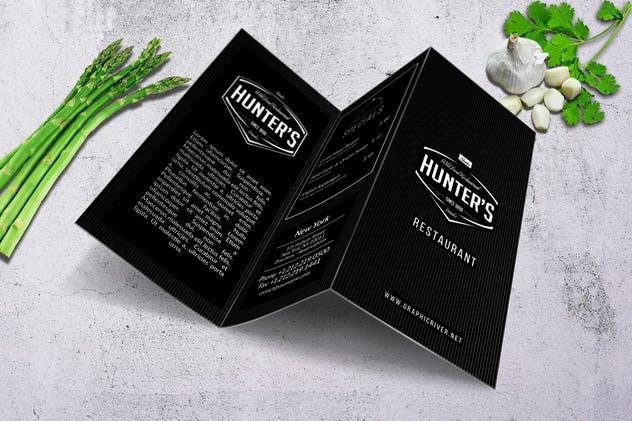 极简主义折页菜单模板 Minimal A4 Trifold Menu – 2 Color Versions插图(7)
