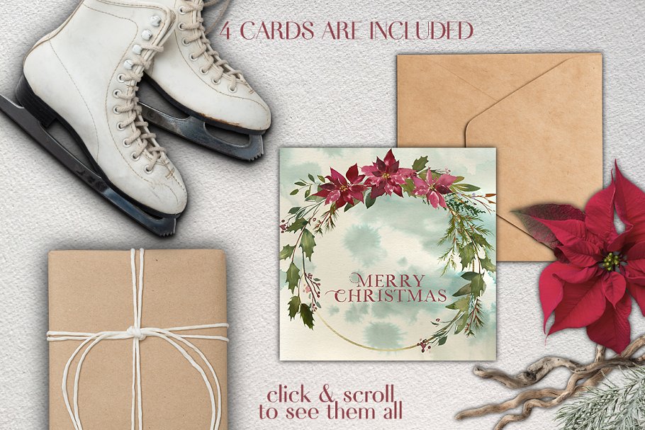 英式斯卡利特圣诞主题水彩素材包 Scarlett Christmas Watercolor Set插图(9)