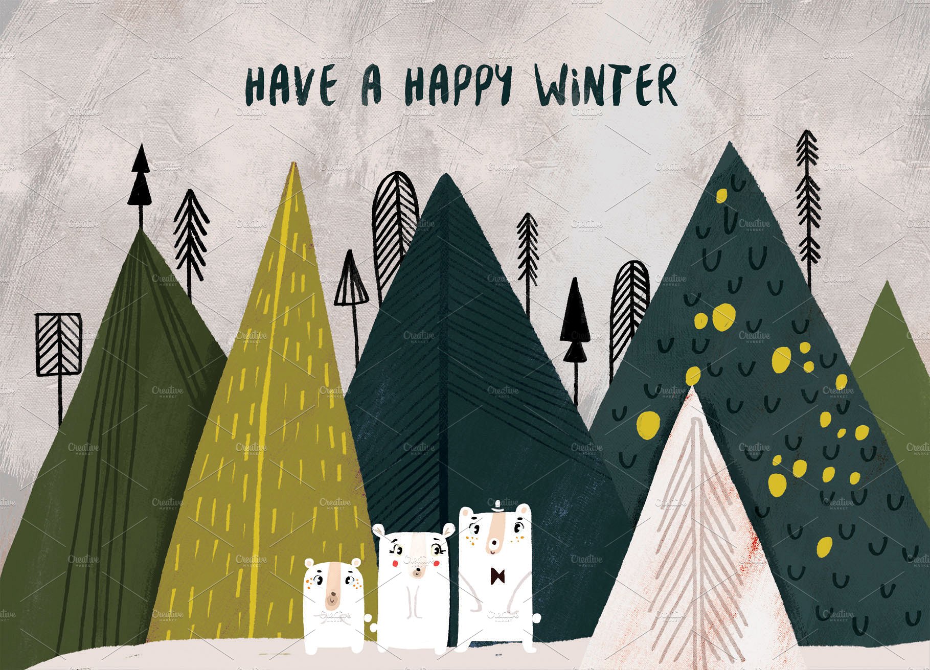 12张可爱手绘圣诞节明信片插图(8)