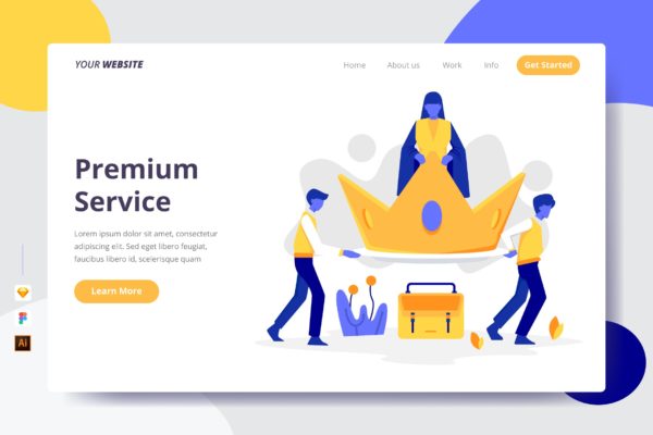 高级会员服务主题插画网站着陆页设计素材库精选模板 Premium Service – Landing Page