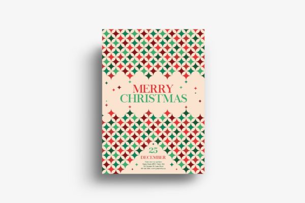 复古图案纹理圣诞节海报传单设计模板 Vintage Pattern Christmas Flyer
