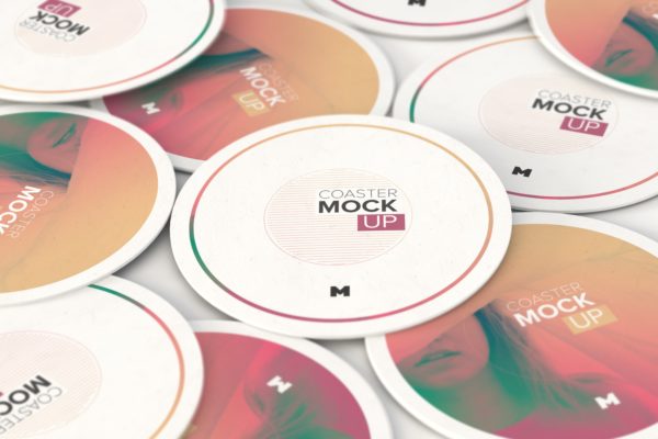 圆形纸杯垫品牌标识展示样机02 Round Coaster Mockup 02