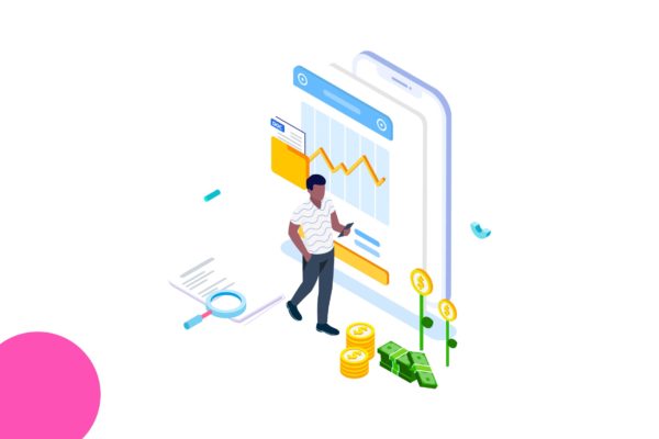 财务成本管理金融业务场景等距概念插画v4 Track Financial Costs Isometric Illustration – FV