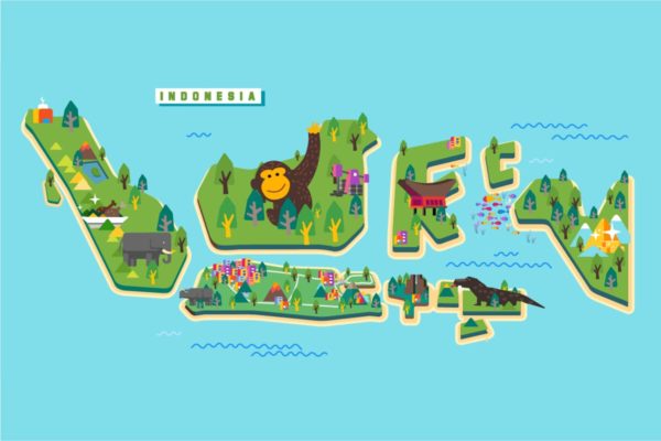 印度尼西亚旅游地图插画v1 Indonesia Tourism Map