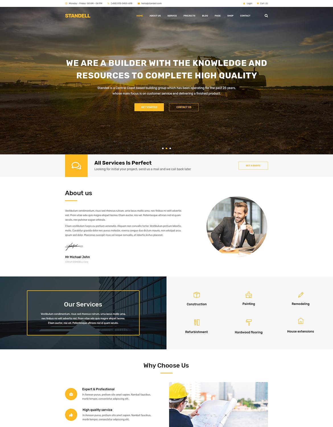 建筑基建工程公司网站设计PSD模板 Standell | Multipurpose Construction PSD Template插图(3)