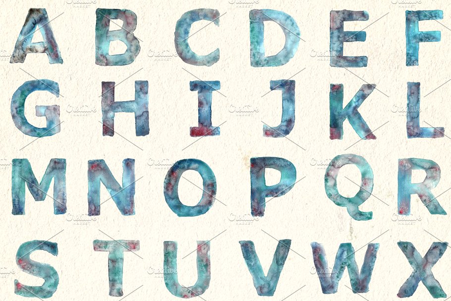 水彩字体剪贴画 Watercolor Letters插图(1)