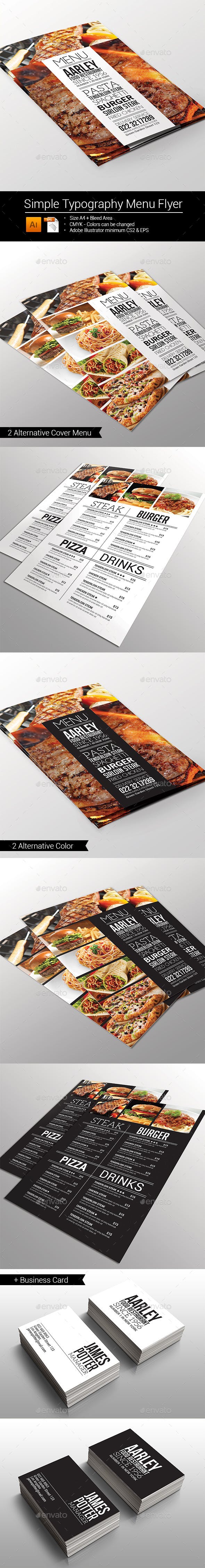 简约的排版餐厅菜单传单设计模板插图