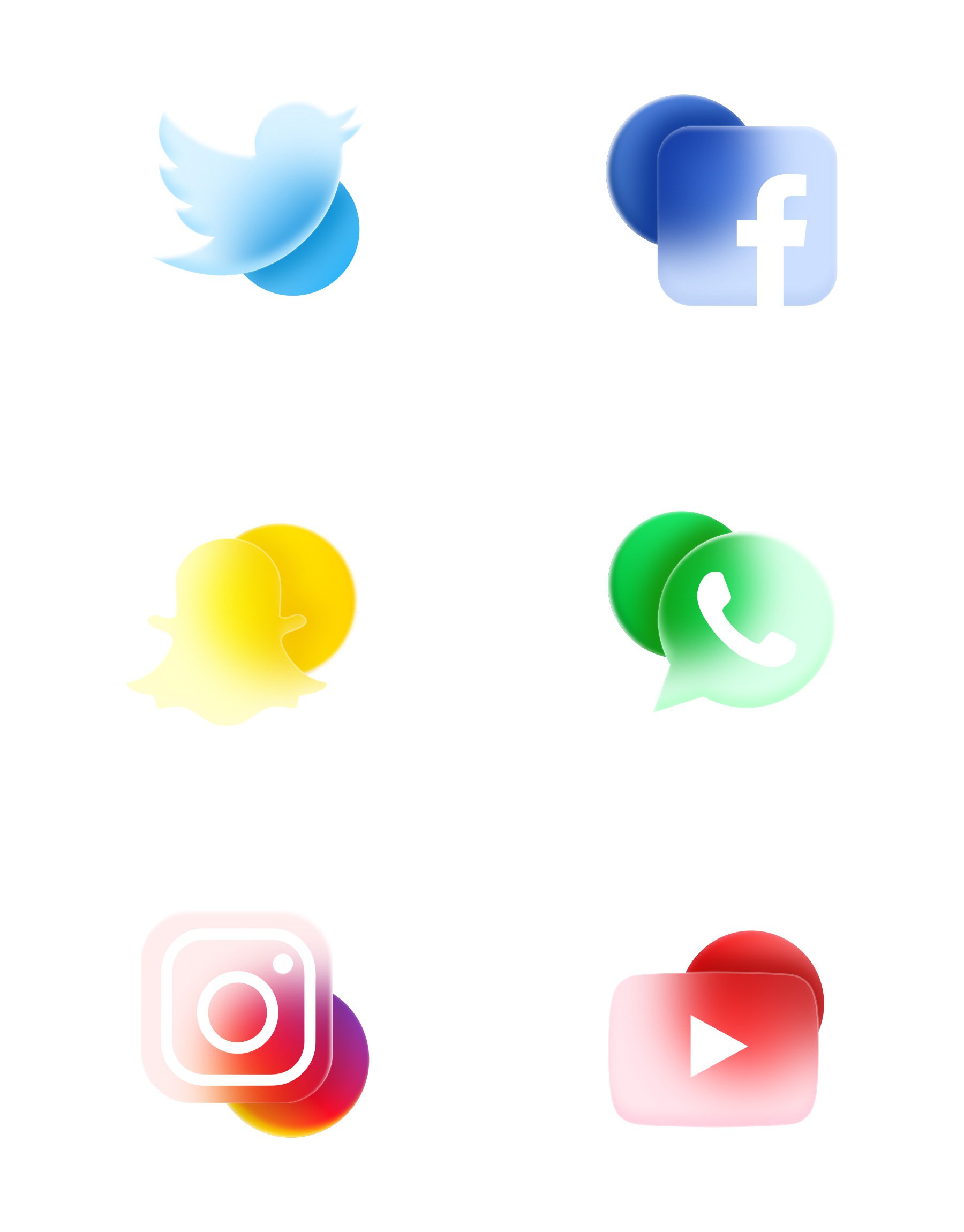 6 枚玻璃拟物化设计社交图标